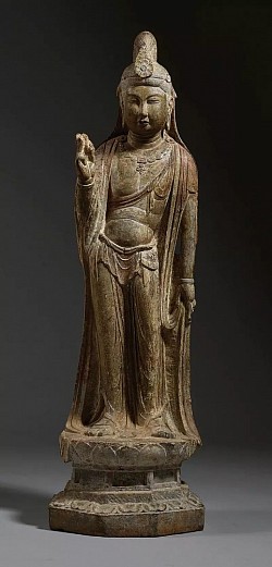 石灰石雕菩薩立像 唐 S　蘇富比　2018/09/12　Lot 8　H 100 cm USD 4,335,000
